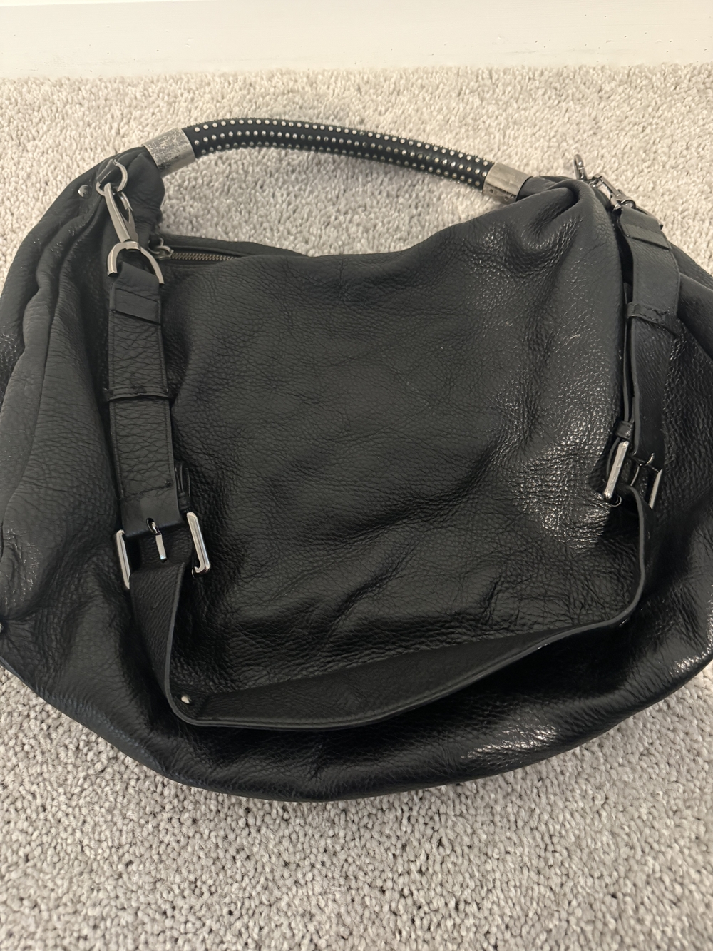 Kenneth Cole Black Leather Hobo Shoulder Bag